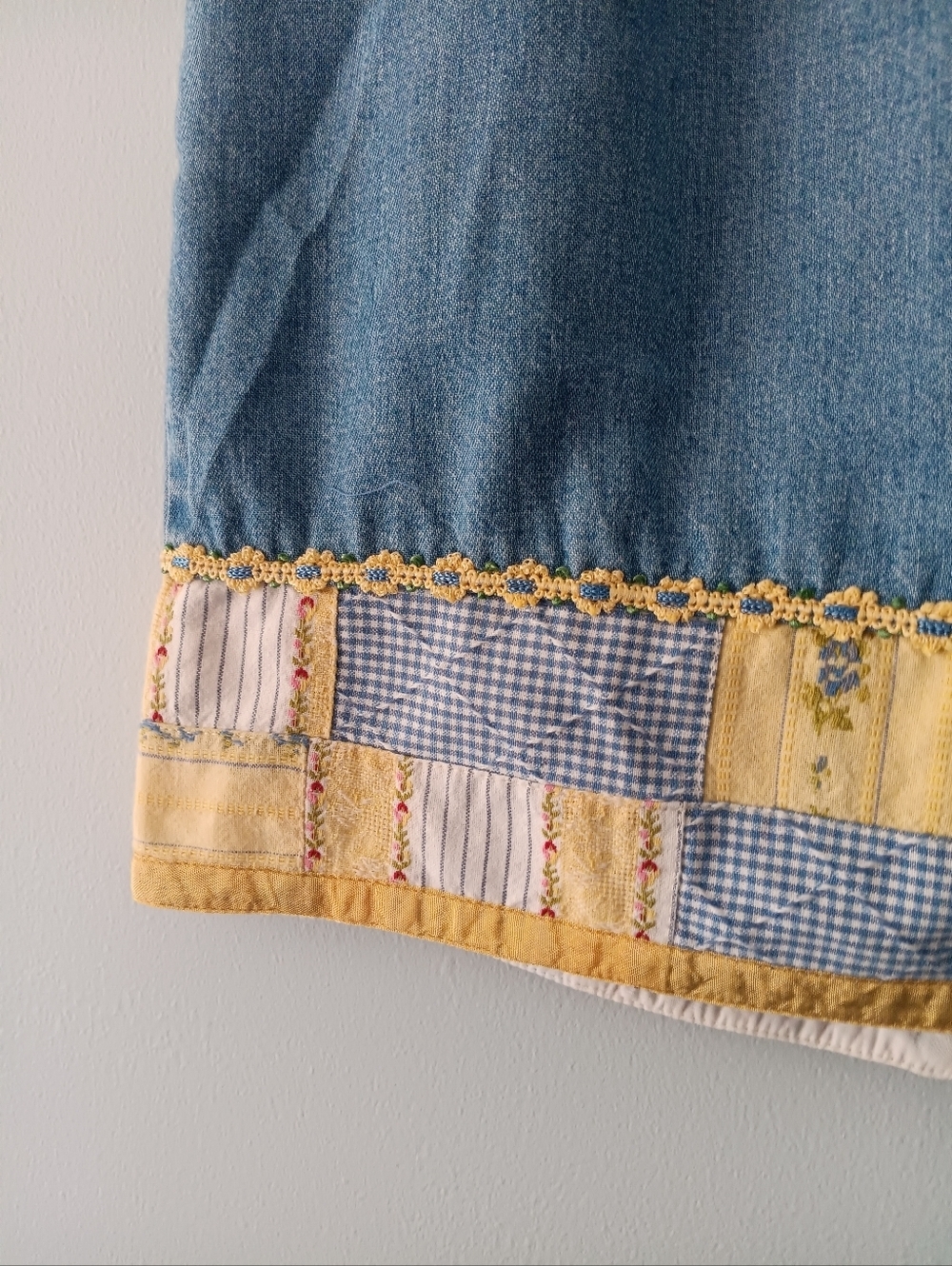 Democracy Weekend Blue Denim Patchwork Embroidered Midi Skirt 8 - Picture 4 of 10